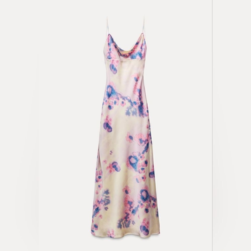 NWT ZARA SATIN EFFECT OPEN BACK LONGโDRESS Pink Lilac - Picture 7 of 12